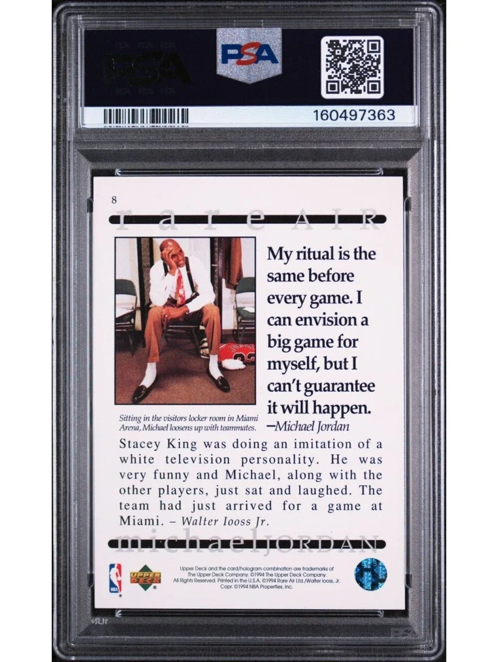 1994 Upper Deck Jordan Rare Air #8 Michael Jordan Bulls (HOF) PSA 9 Mint